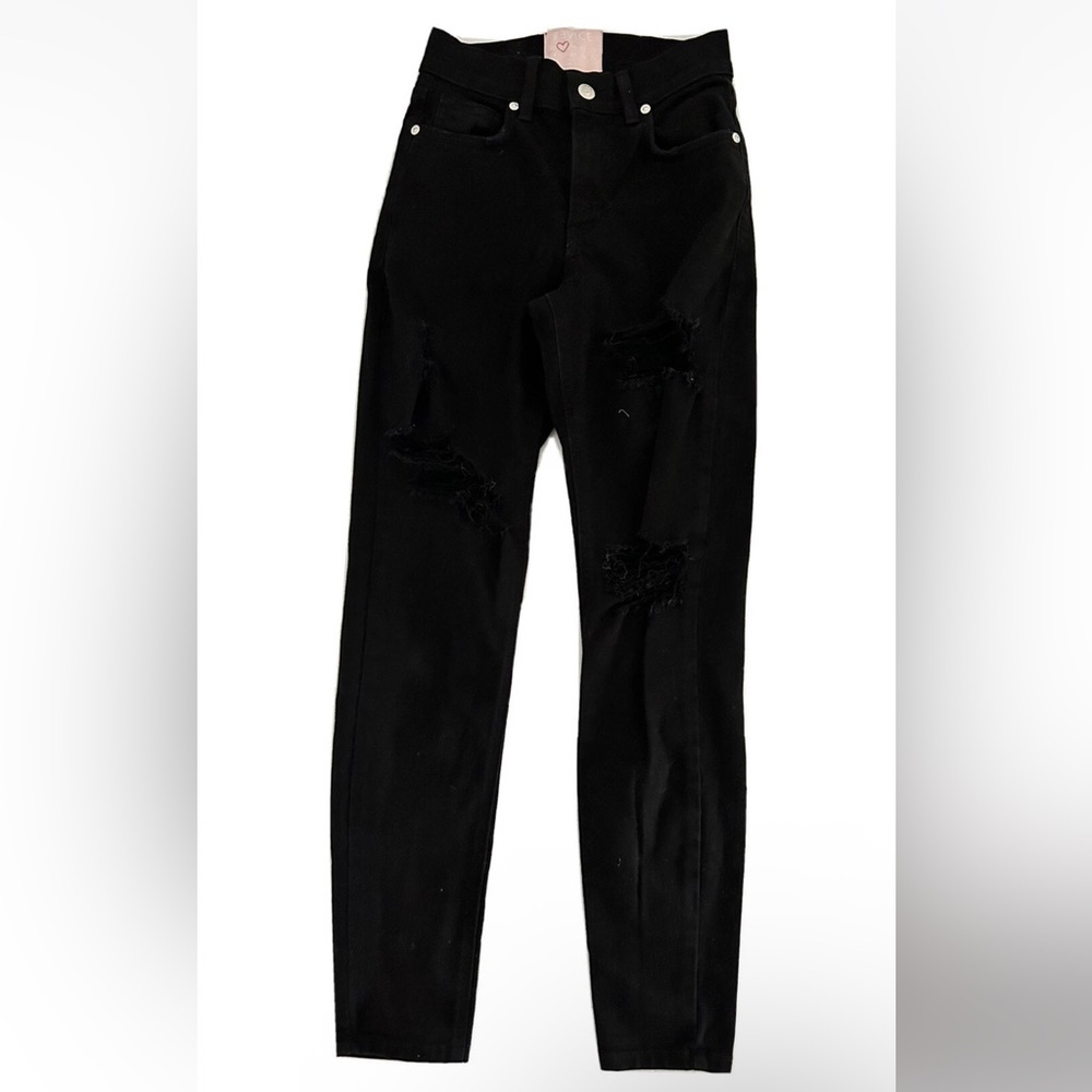 Revice | Black Skinny Leg High Rise Distressed Jeans Size 24 Black Dark Wash - Picture 2 of 10